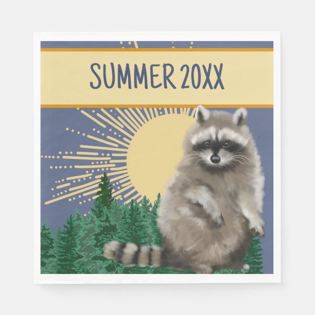 Racoon Summer Paper Napkin (Front)