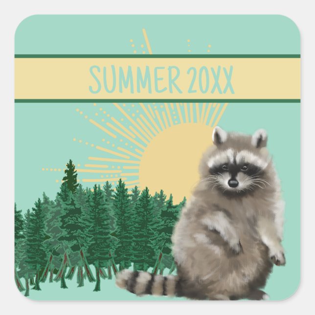 Racoon Summer Square Sticker (Front)
