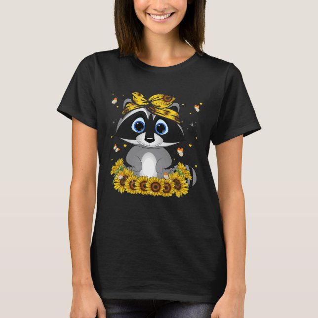 Racoon Sunflower Bandanna Animal Lovers T-Shirt (Front)