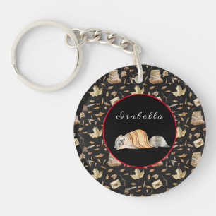 Racoon Sweet Fall Customise Text and Colour Key Ring