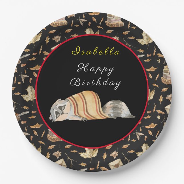Racoon Sweet Fall Customise Text and Colour Paper Plate (Front)