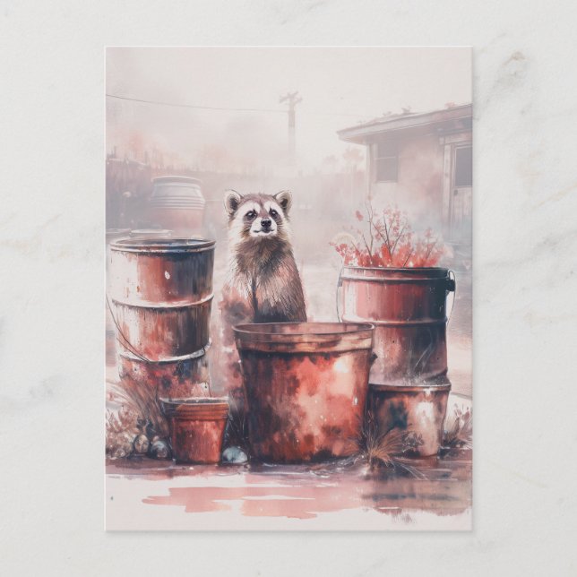 Racoon Thrives In The Ruins Postcard (Front)