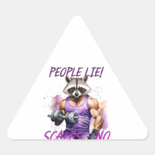 Racoon trainer, athlete, dumbbells triangle sticker