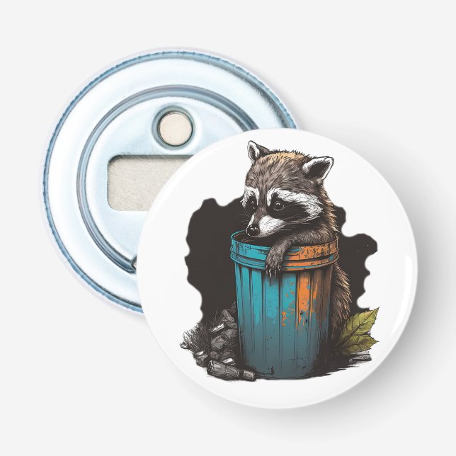 Racoon trash panda with his trash can  bottle opener (Front)