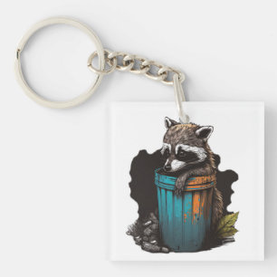Racoon trash panda with his trash can  key ring