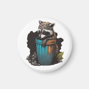 Racoon trash panda with his trash can  magnet