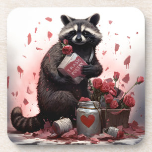 Racoon trash poetry Valentines day Coaster