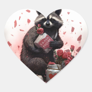 Racoon trash poetry Valentines day Heart Sticker