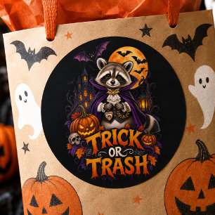 Racoon Trick or Trash Vampire Halloween  Classic Round Sticker