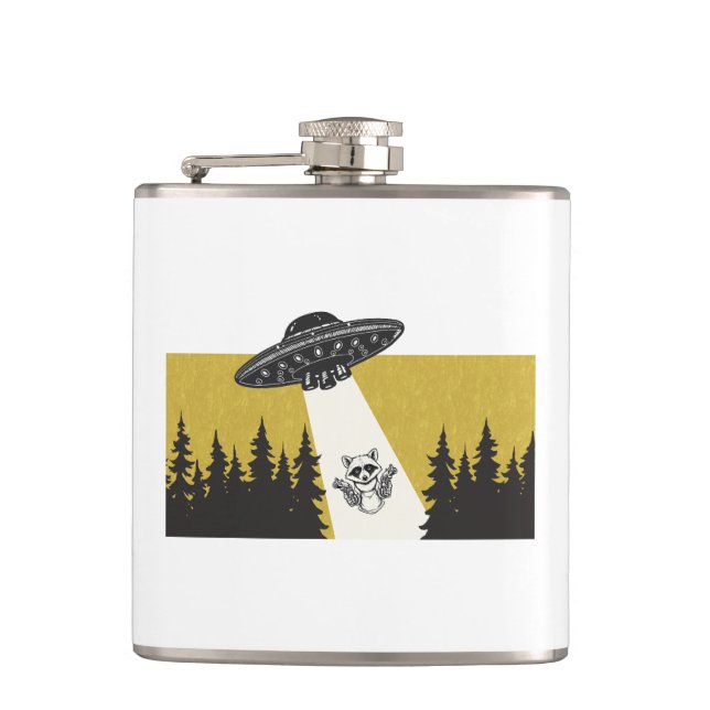 Racoon UFO Hip Flask (Front)