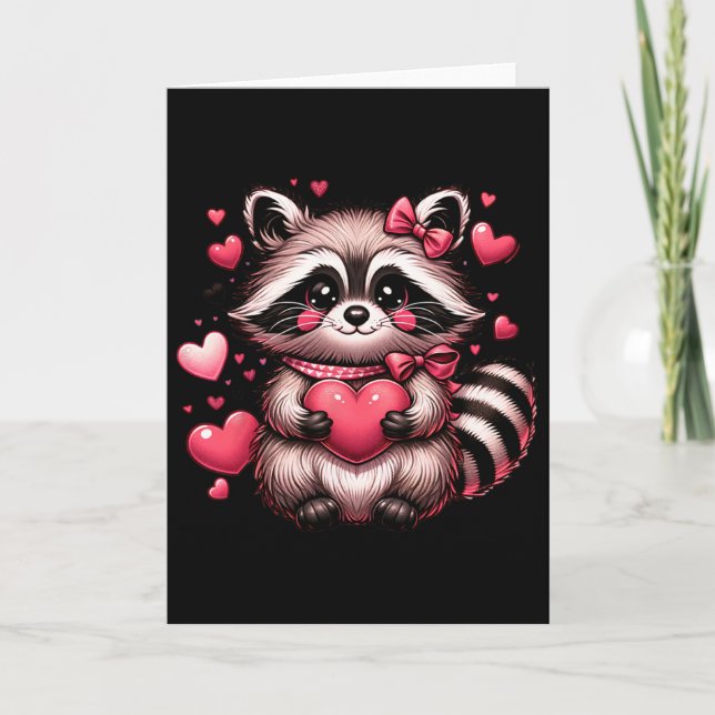 Racoon Valentine Hearts  Card (Front)