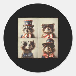 Racoon Vintage Photo Machine Style, Independence  Classic Round Sticker