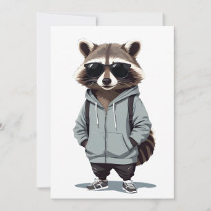 Racoon Wearing Hoodie Funny Cool Animal Character Invitation