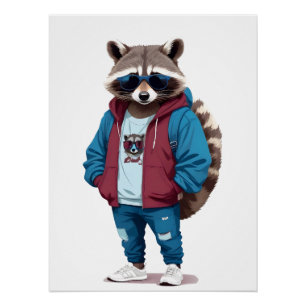 Racoon Wearing Hoodie Funny Cool Animal Character Poster