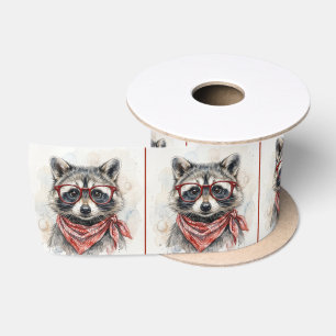 Racoon Wearing Red Glasses and Bandanna Satin Ribbon