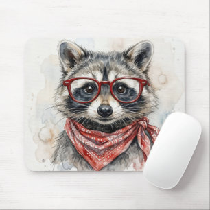Racoon Wearing Red Glasses Mouse Pad