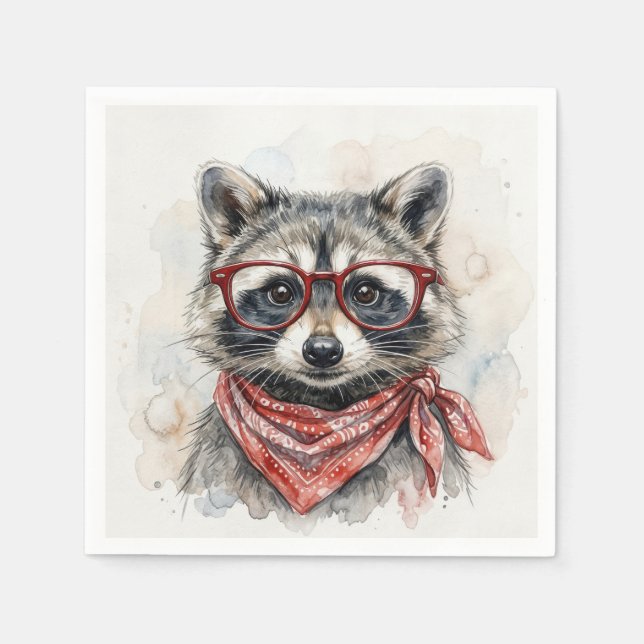 Racoon Wearing Red Glasses Napkin (Front)