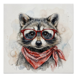 Racoon Wearing Red Glasses Poster