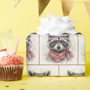 Racoon Wearing Red Glasses Wrapping Paper