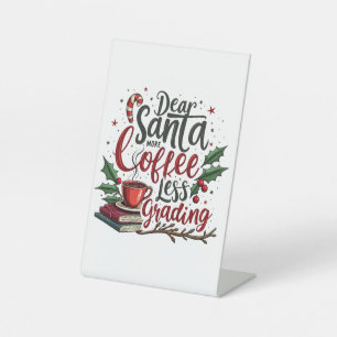 Racoon Wearing Santa Hat and Christmas Pedestal Sign