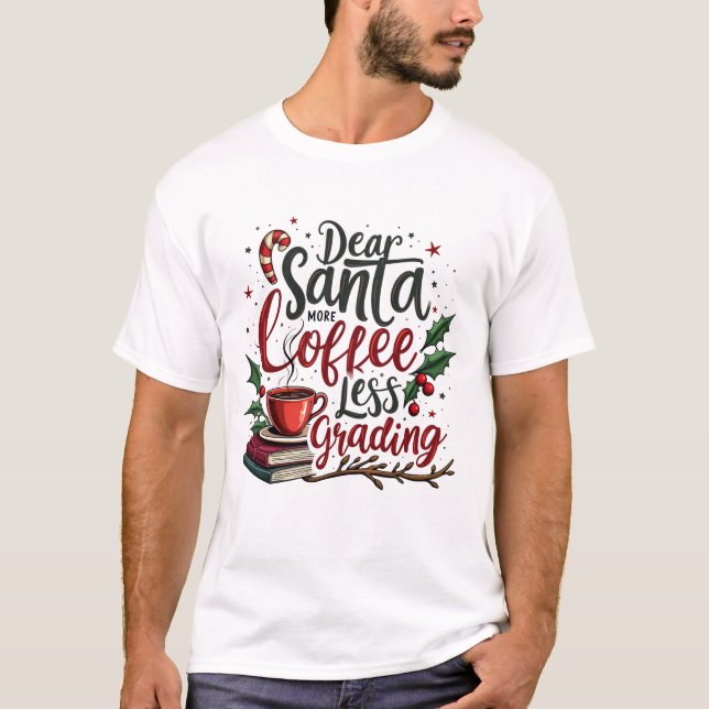 Racoon Wearing Santa Hat and Christmas T-Shirt (Front)