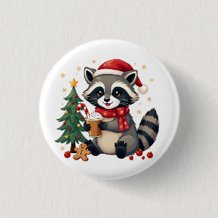 Racoon Wearing Santa Hat For Christmas Holiday 3 Cm Round Badge