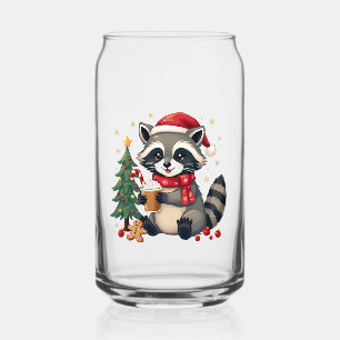 Racoon Wearing Santa Hat For Christmas Holiday Can Glass