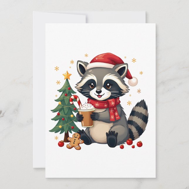 Racoon Wearing Santa Hat For Christmas Holiday  Invitation (Front)