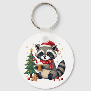 Racoon Wearing Santa Hat For Christmas Holiday  Key Ring