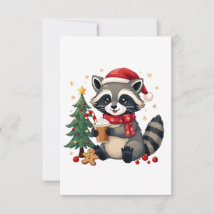 Racoon Wearing Santa Hat For Christmas Holiday Thank You Card