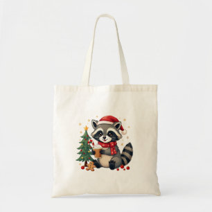 Racoon Wearing Santa Hat For Christmas Holiday Tote Bag