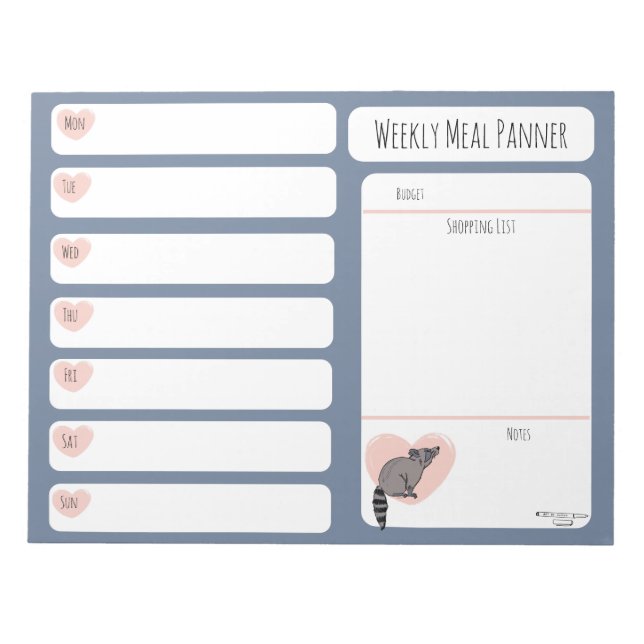 Racoon Weekly Meal planner notepad  (Front)