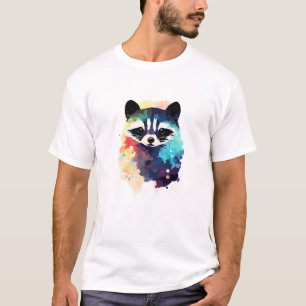 Racoon Wild Nature Animal Colours Paint T-Shirt