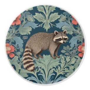 Racoon William Morris style Right Facing Floral Ceramic Knob