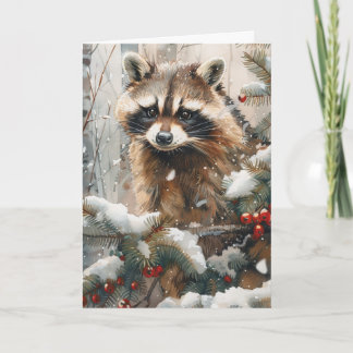 Racoon Winter Scene Notecard - Wildlife Notecard