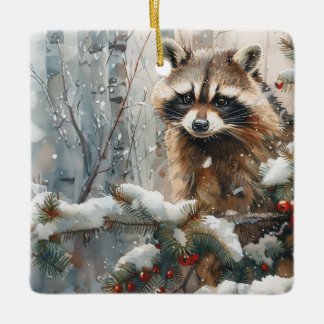 Racoon Winter Scene - Wildlife Ornament