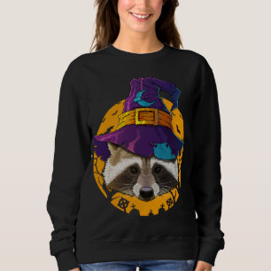 Racoon Witch Funny Halloween Costume Creepy Moon Sweatshirt