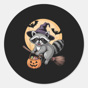 Racoon Witch Hat Pumpkin Halloween Costume Men Wo Classic Round Sticker
