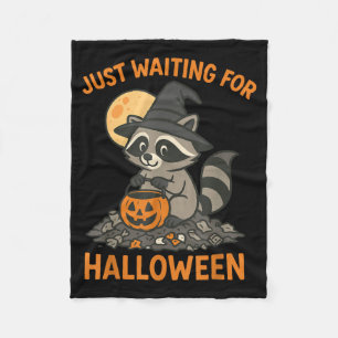 Racoon witch hat pumpkin halloween trick or treat fleece blanket
