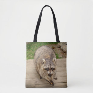 Racoon with a chip tote bag