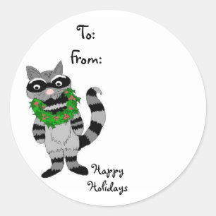Racoon with Christmas Wreath Classic Round Sticker