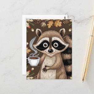 Racoon With Coffee Postcard