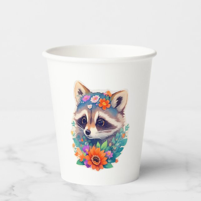 Racoon with Flowers Paper Cups (Front)