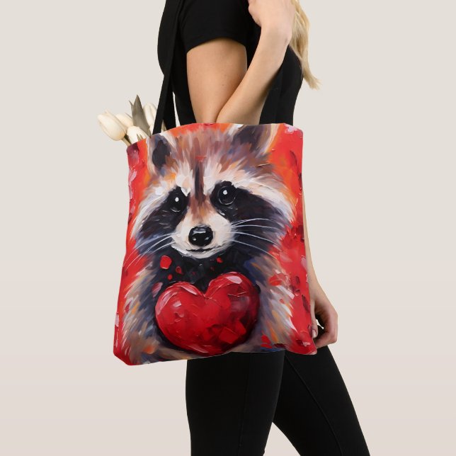 Racoon with hearts Valentines day Tote Bag (Close Up)