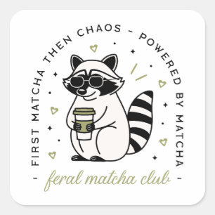 Racoon with matcha club funny kawaii aesthetic square sticker