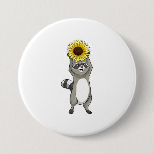 Racoon with Sunflower 7.5 Cm Round Badge
