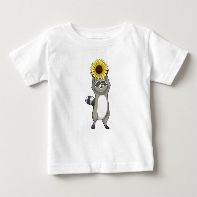 Racoon with Sunflower Baby T-Shirt (Front)