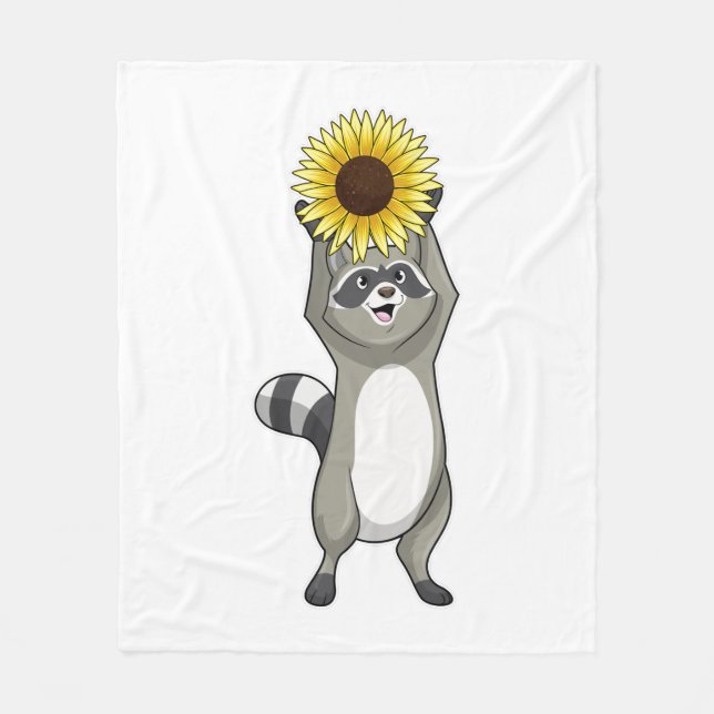 Racoon with Sunflower Fleece Blanket (Front)