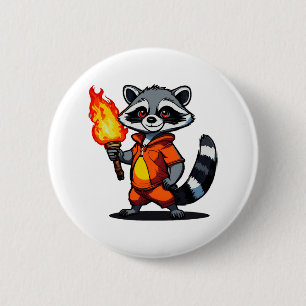 Racoon with Torch 6 Cm Round Badge