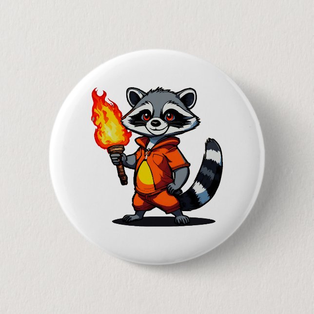 Racoon with Torch 6 Cm Round Badge (Front)